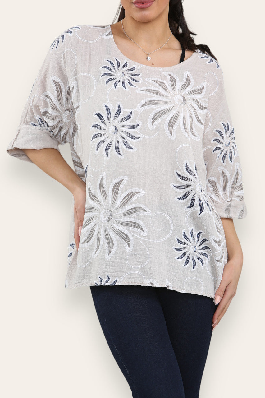 SWIRL SUN PRINT TOP STONE