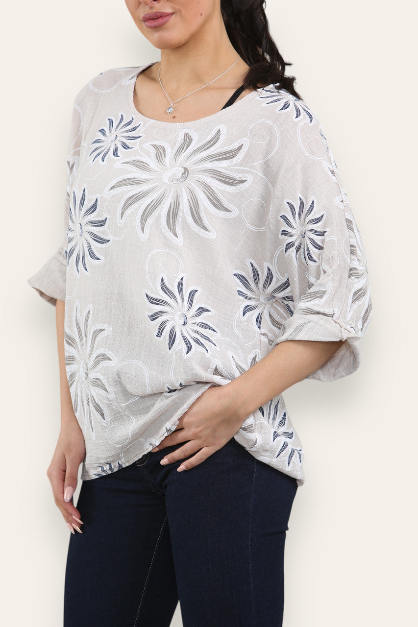 SWIRL SUN PRINT TOP STONE