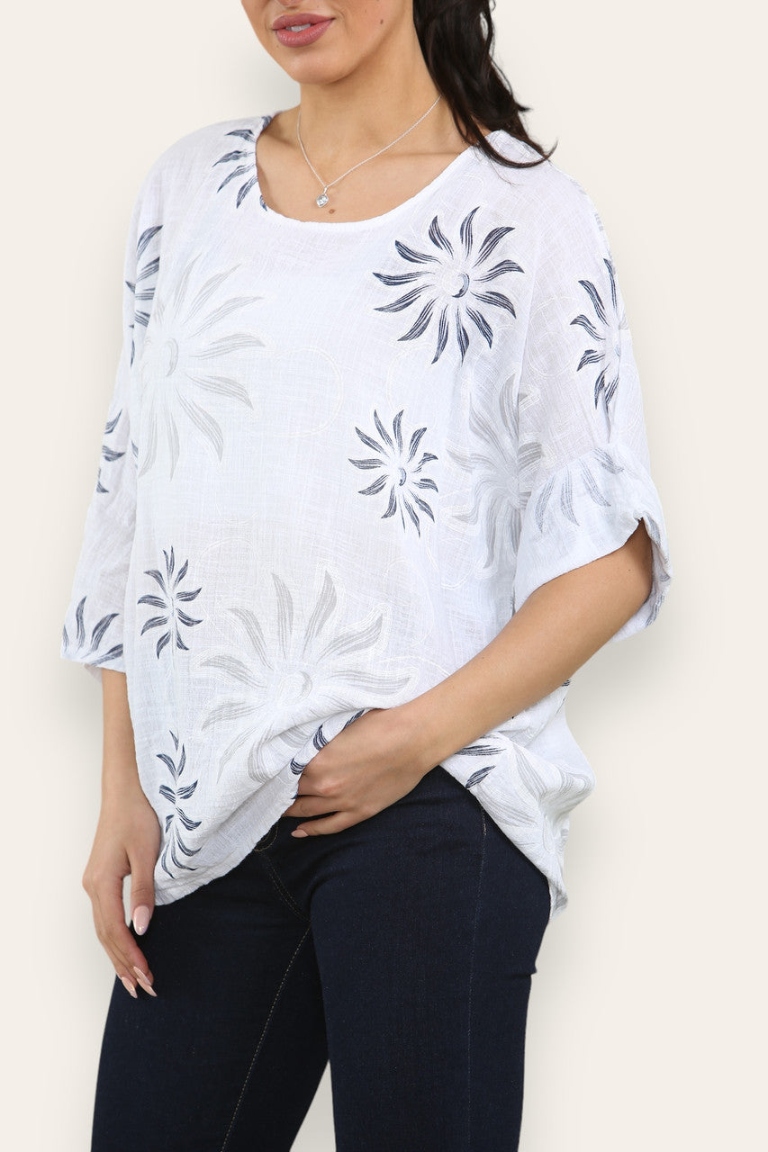 SWIRL SUN PRINT TOP WHITE