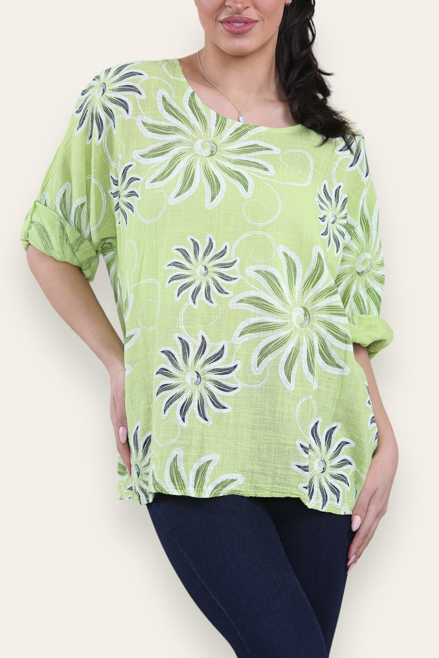 SWIRL SUN PRINT TOP LIME