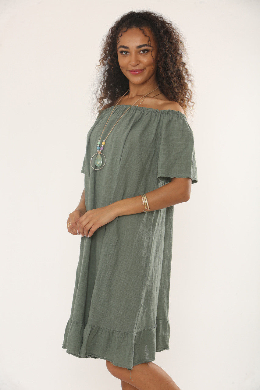 BARDOT JURK MET RUCHEZOOM EN KETTING - KAKI
