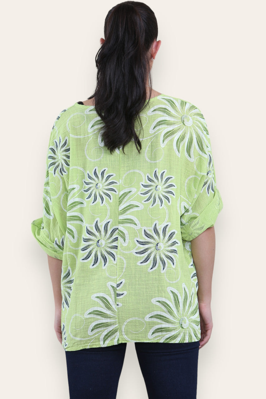 SWIRL SUN PRINT TOP LIME