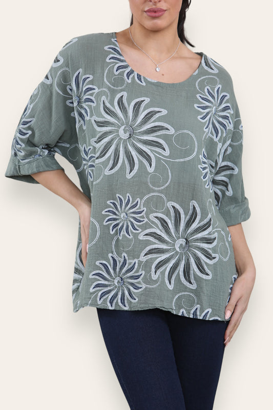 SWIRL ZONNEPRINT TOP KHAKI