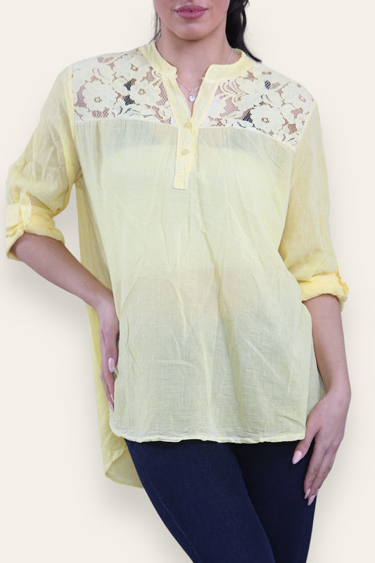 LACE SHOULDER DETAIL GRANDAD SHRIT LEMON