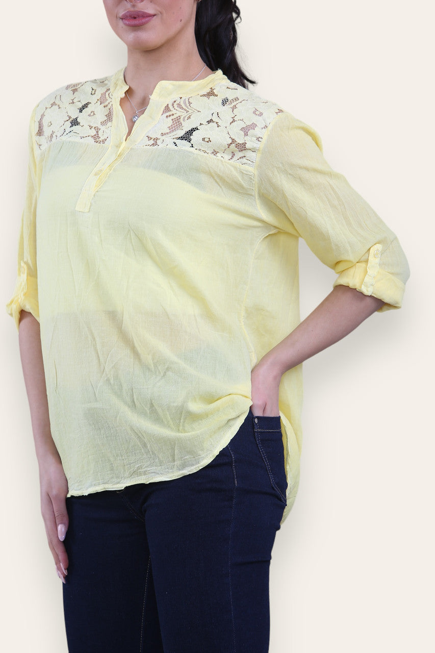 LACE SHOULDER DETAIL GRANDAD SHRIT LEMON