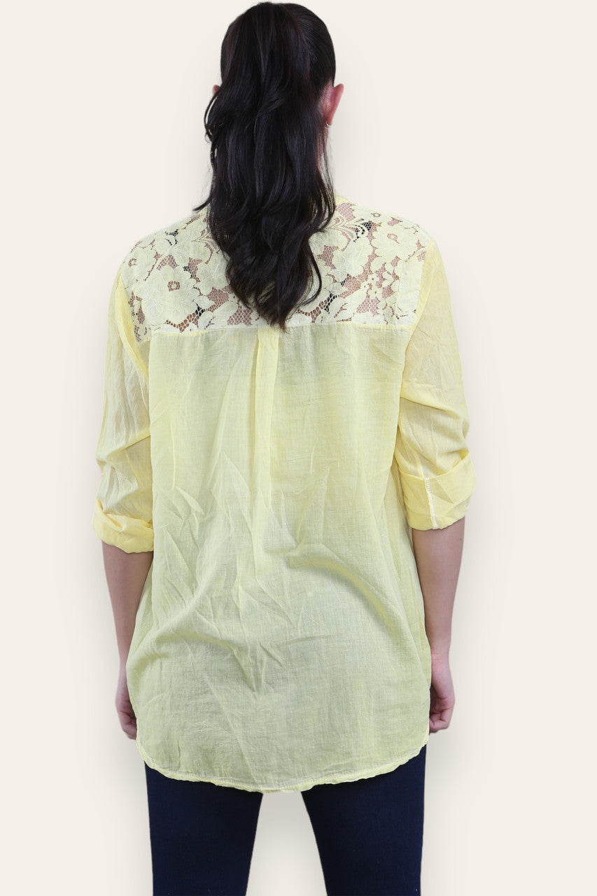 LACE SHOULDER DETAIL GRANDAD SHRIT LEMON