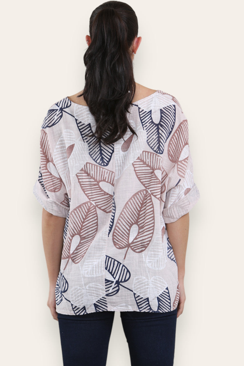 ABSTRACT LEAF PRINT TOP DUSTY PINK