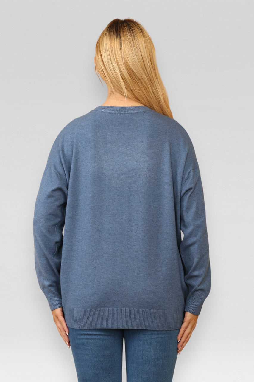 PAILLETTEN VLIENDER GEBREIDE TRUI DENIM