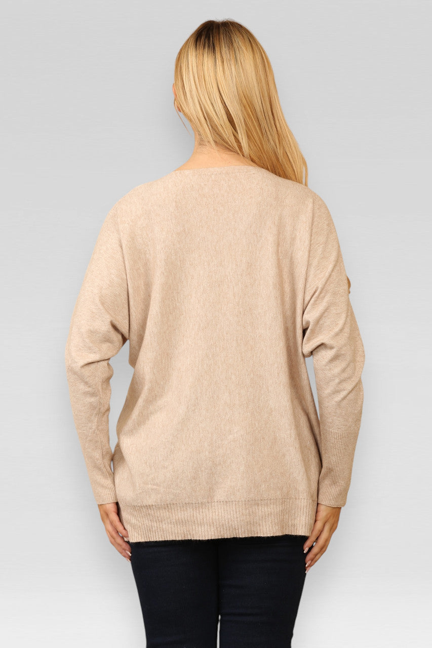 PAREL DIAMANTE BLOEMEN GEBREIDE TRUI BEIGE