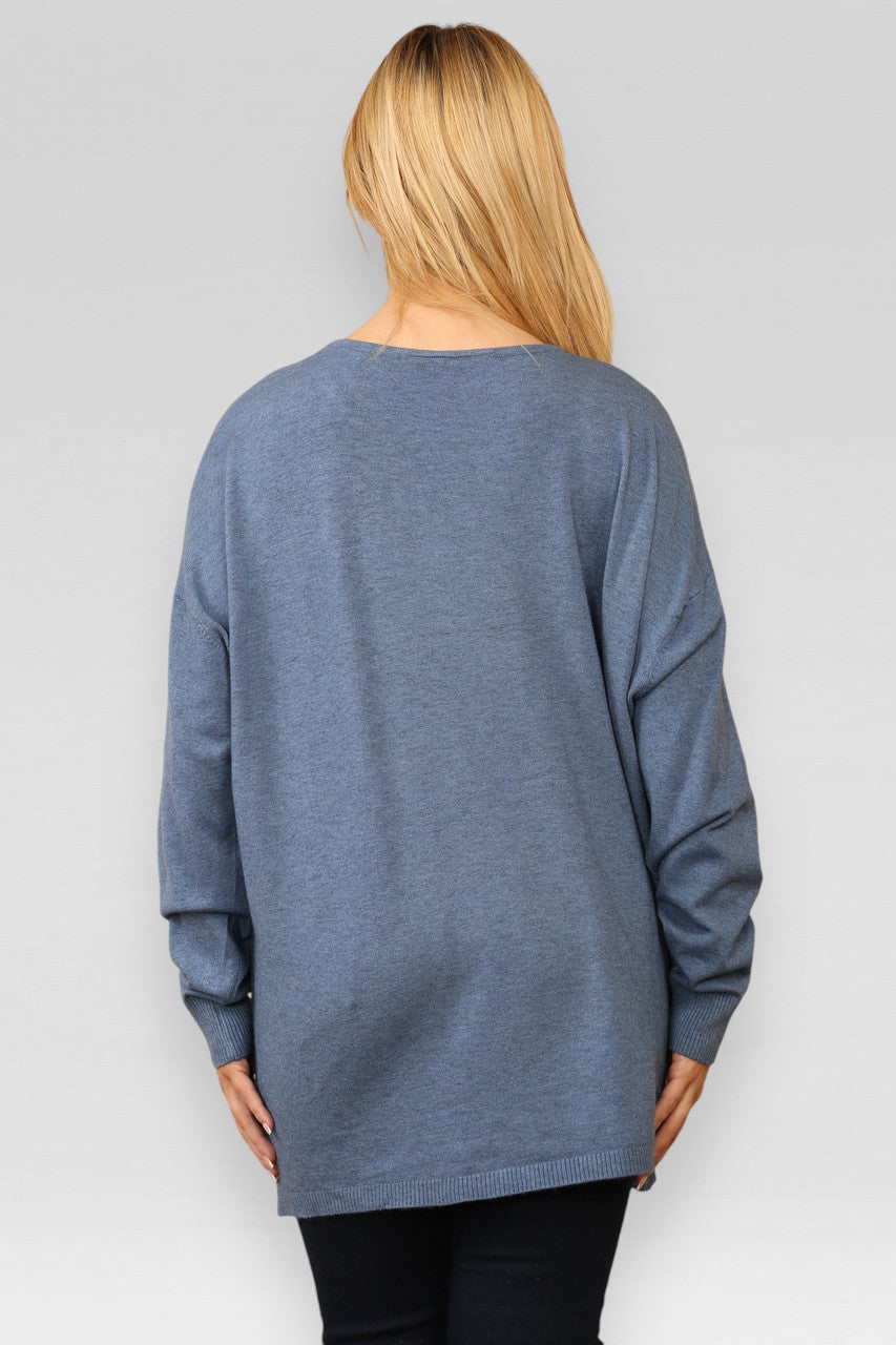 PAILLETTEN HARTEN GEBREIDE TRUI DENIM