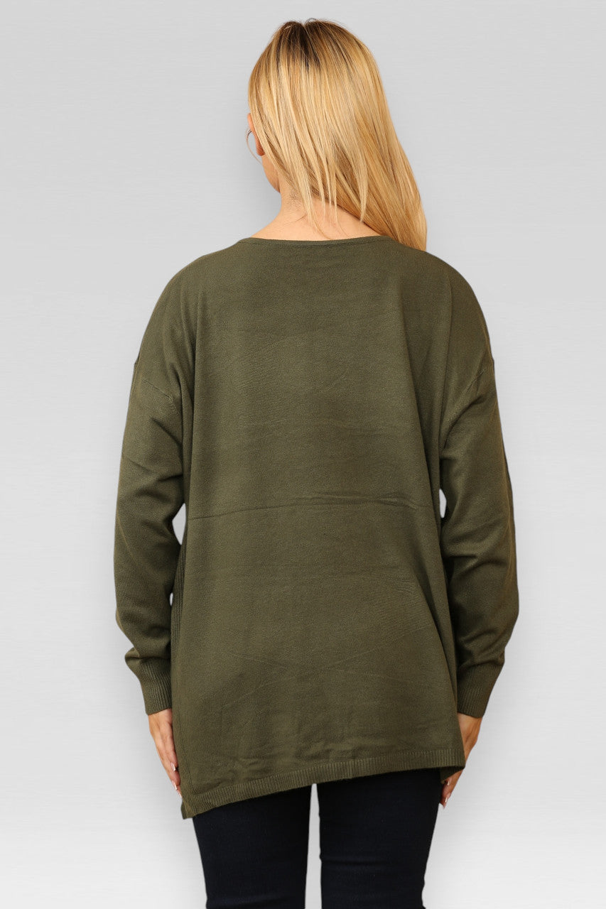 GEBREIDE TRUI MET PAILLETTENHARTEN KHAKI