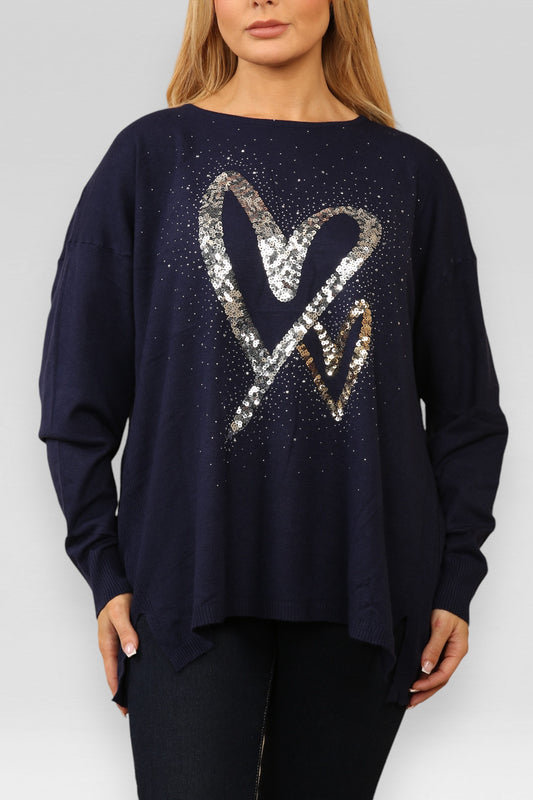PAILLETTEN HARTEN GEBREIDE TRUI NAVY