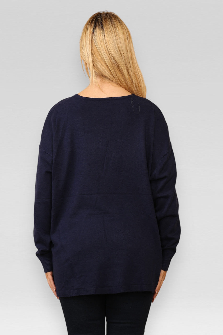PAILLETTEN HARTEN GEBREIDE TRUI NAVY