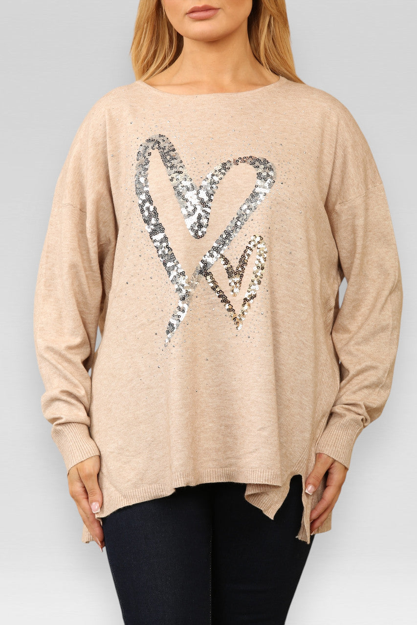 TRUI MET PAILLETTEN HARTEN BEIGE