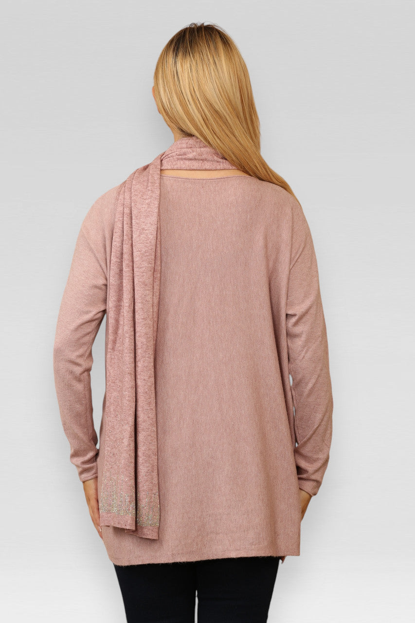 DIAMANTEN GLITTER TRUI MET BIJPASSENDE SJAAL ROZE