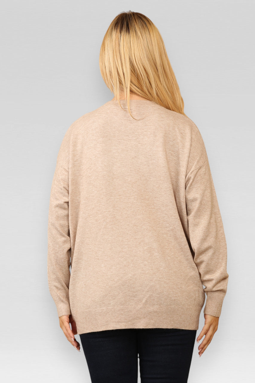 GEBREIDE TRUI MET PAILLETTEN VLINDER BEIGE