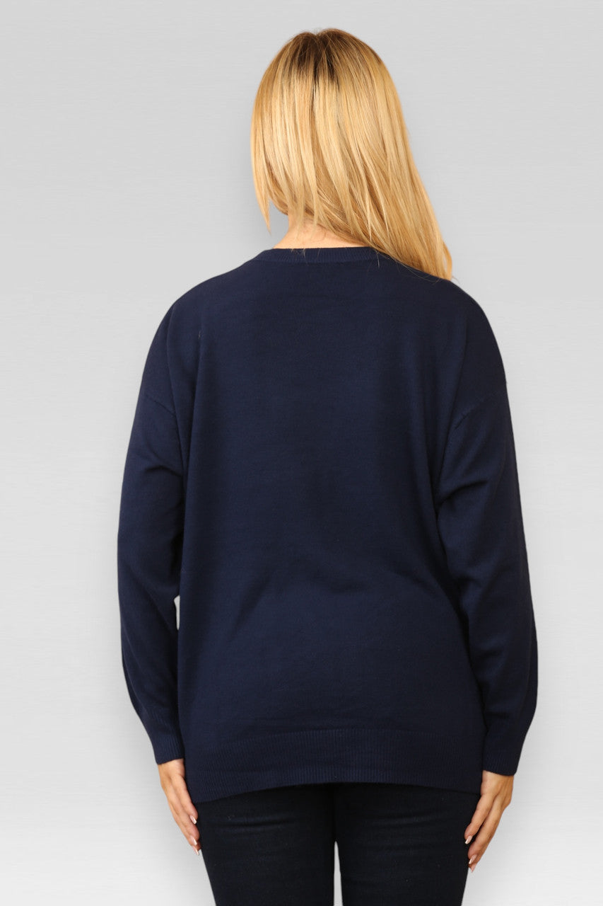 GEBREIDE TRUI MET PAILLETTENVLINDER NAVY