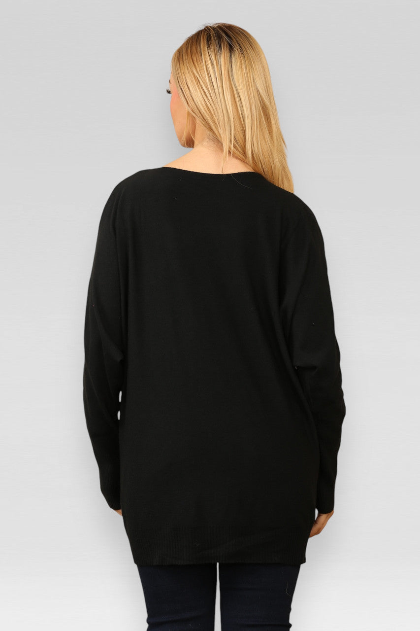 PEARL DIAMANTE FLOWERS KNITTED JUMPER BLACK