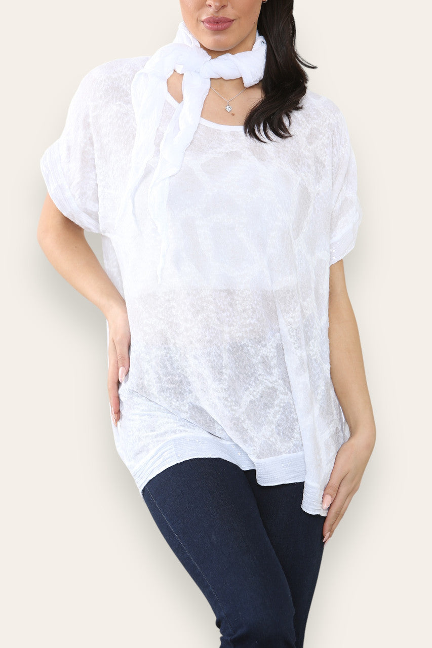 MARMER PRINT SJAAL TOP WIT