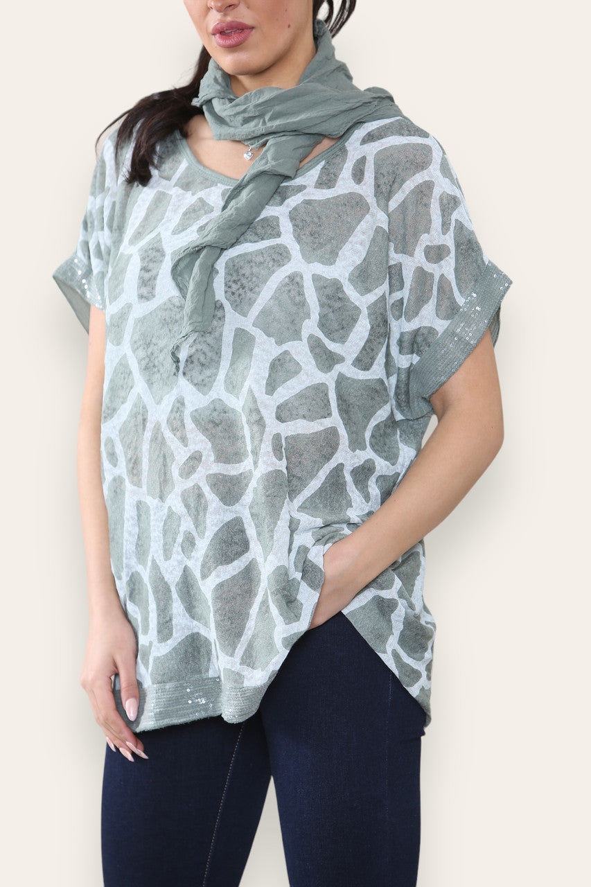 SJAALTOP MET MARMERPRINT KHAKI