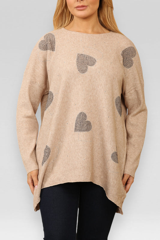 DIAMANTE HARTS GEBREIDE TRUI BEIGE
