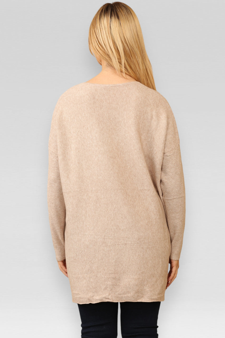 DIAMANTE HARTS GEBREIDE TRUI BEIGE