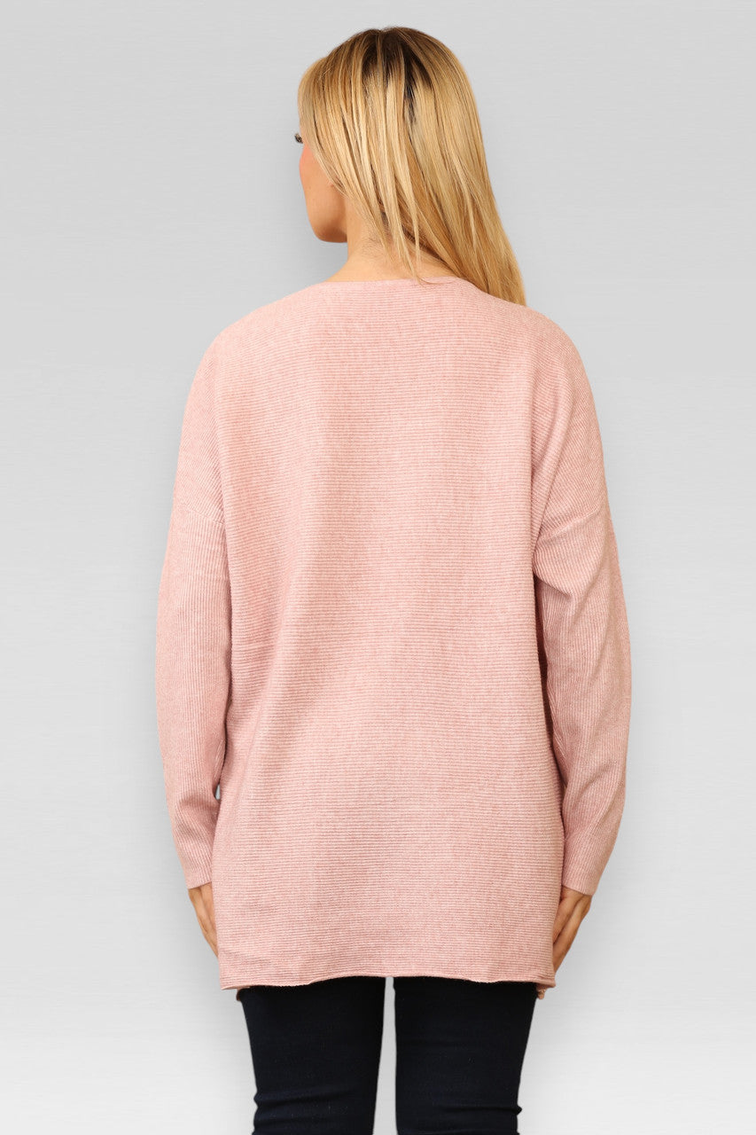 DIAMANTE HARTEN GEBREIDE TRUI ROZE