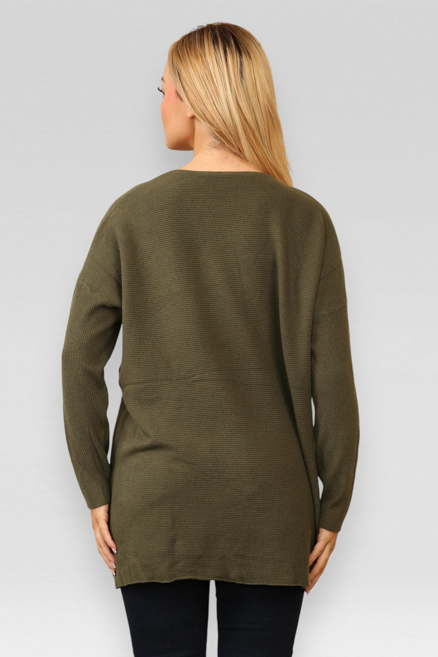 DIAMANTE HARTEN GEBREIDE TRUI KHAKI