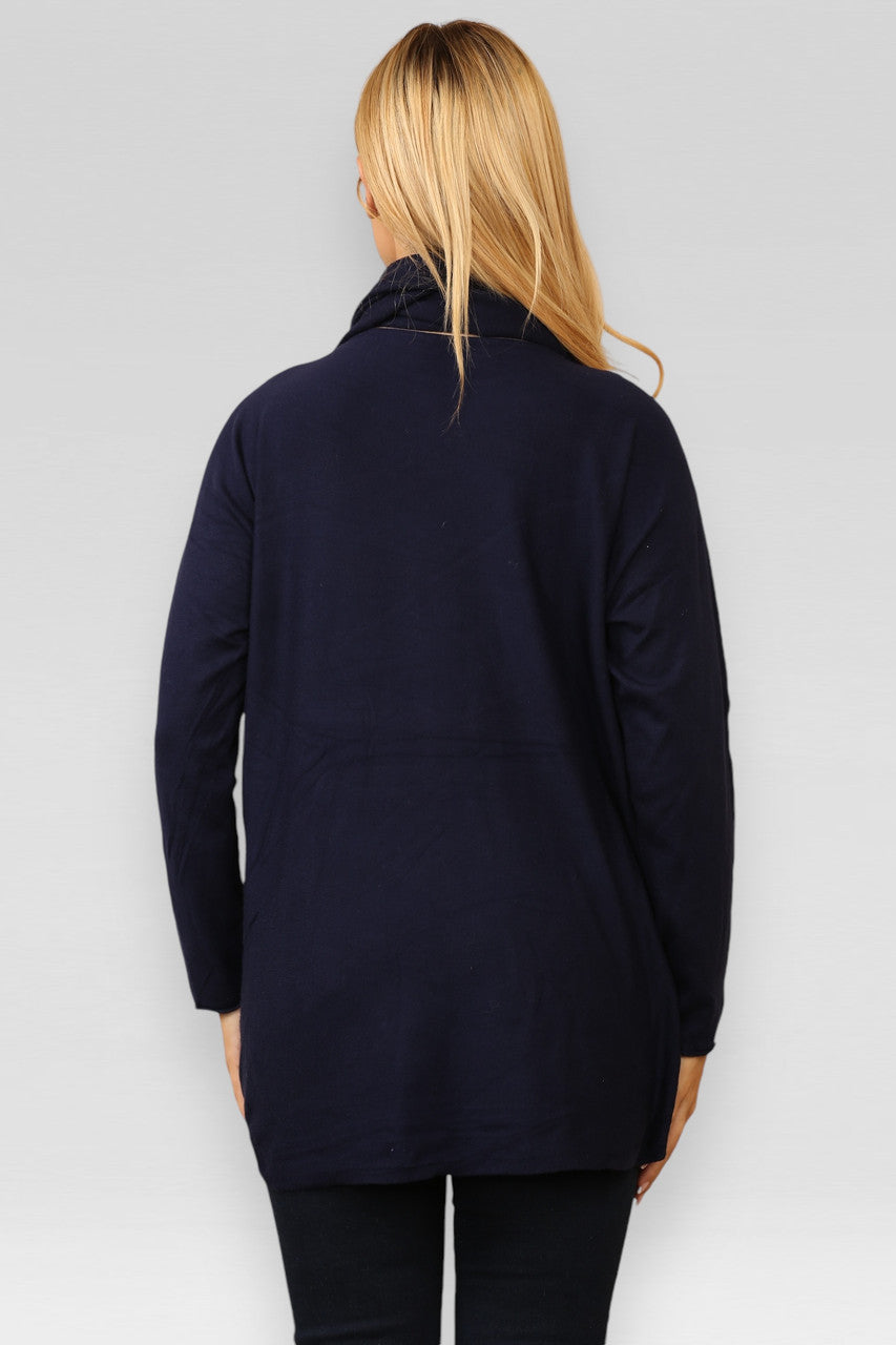 DIAMANTE SPARKLE HEM JUMPER WITH MATCHING SCARF NAVY