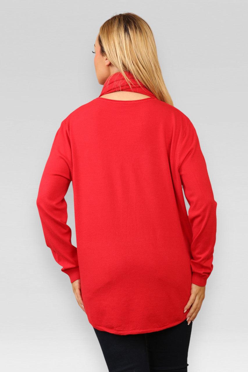 GEOMETRISCHE TRUI MET DIAMANTPATROON EN BIJPASSENDE SJAAL ROOD