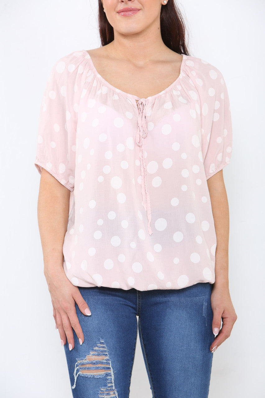 Ladies Polka Dots Print Top Dusty Pink