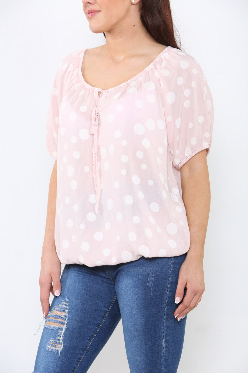 Ladies Polka Dots Print Top Dusty Pink