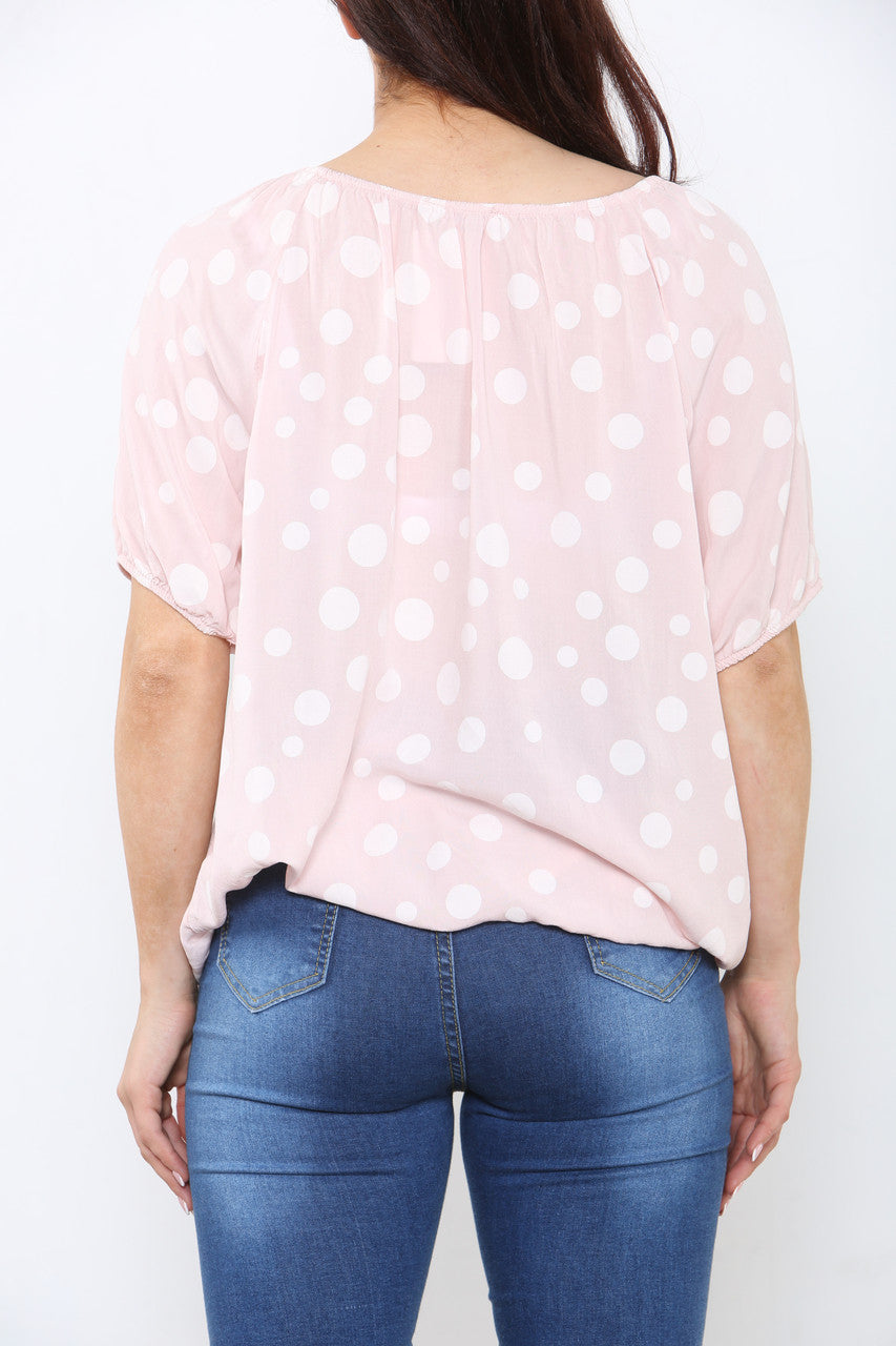 Ladies Polka Dots Print Top Dusty Pink