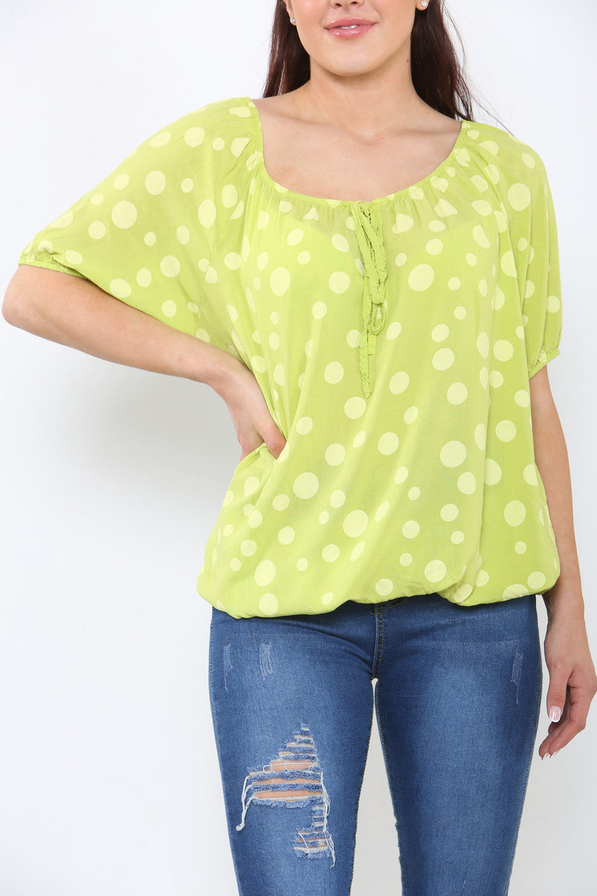 Ladies Polka Dots Print Top Lime