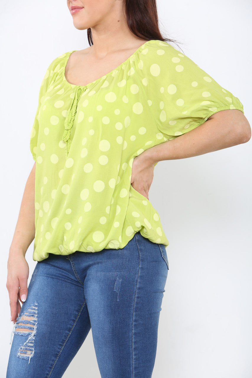 Ladies Polka Dots Print Top Lime
