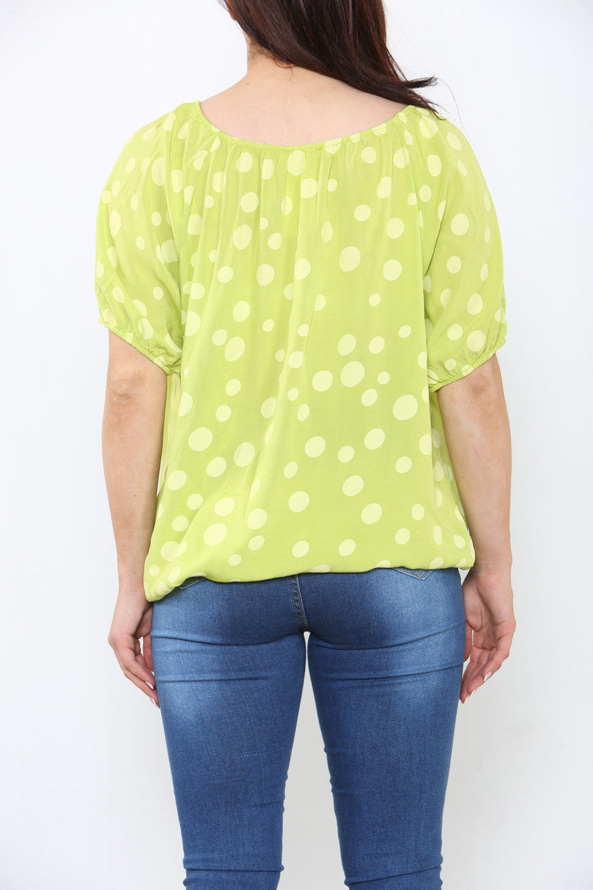 Ladies Polka Dots Print Top Lime