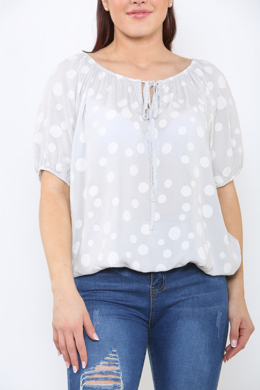 Ladies Polka Dots Print Top Silver