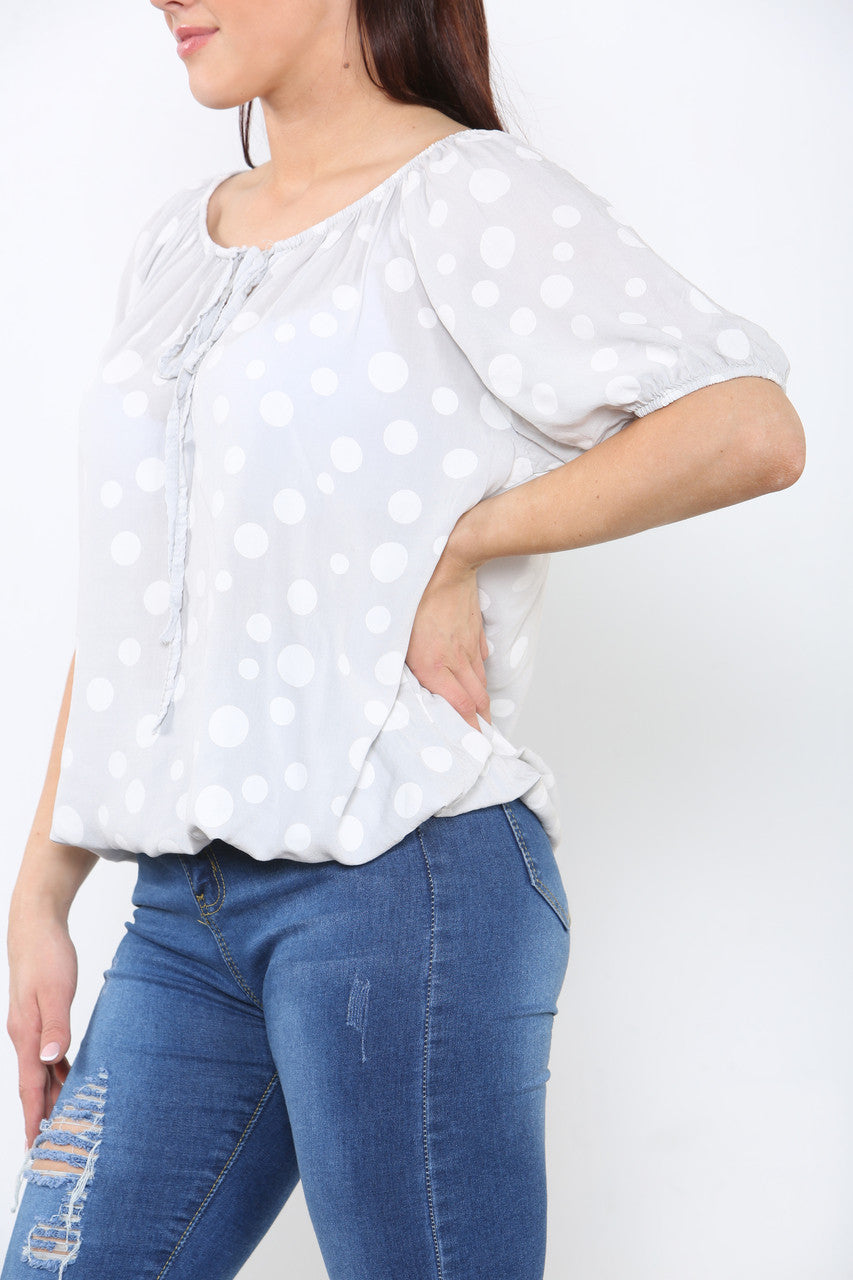 Ladies Polka Dots Print Top Silver
