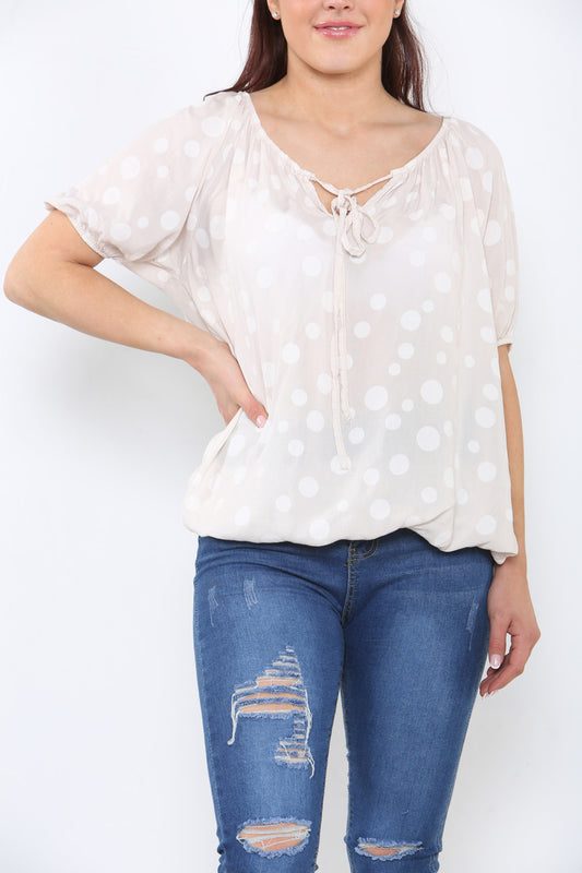 Ladies Polka Dots Print Top Stone