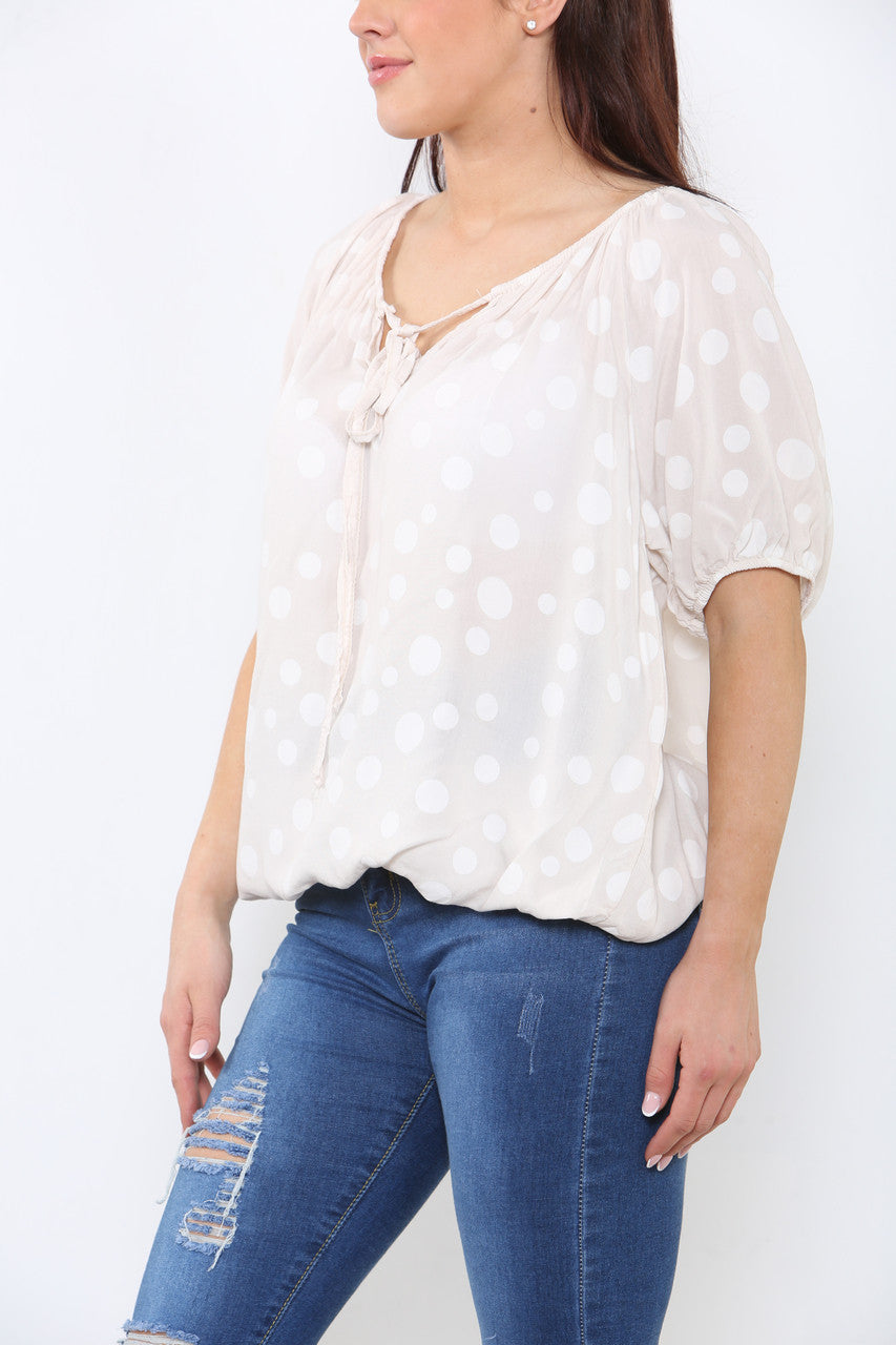 Ladies Polka Dots Print Top Stone