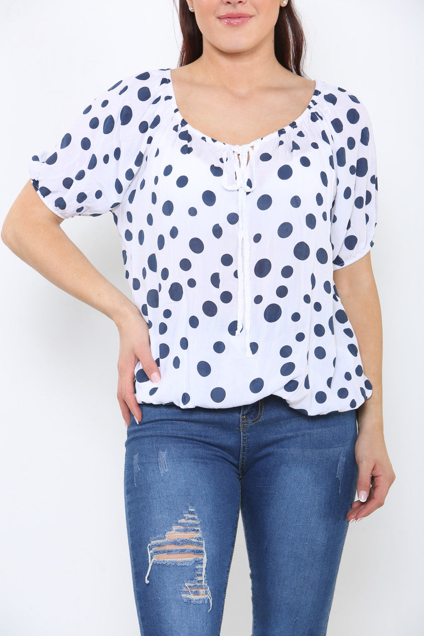 Ladies Polka Dots Print Top White