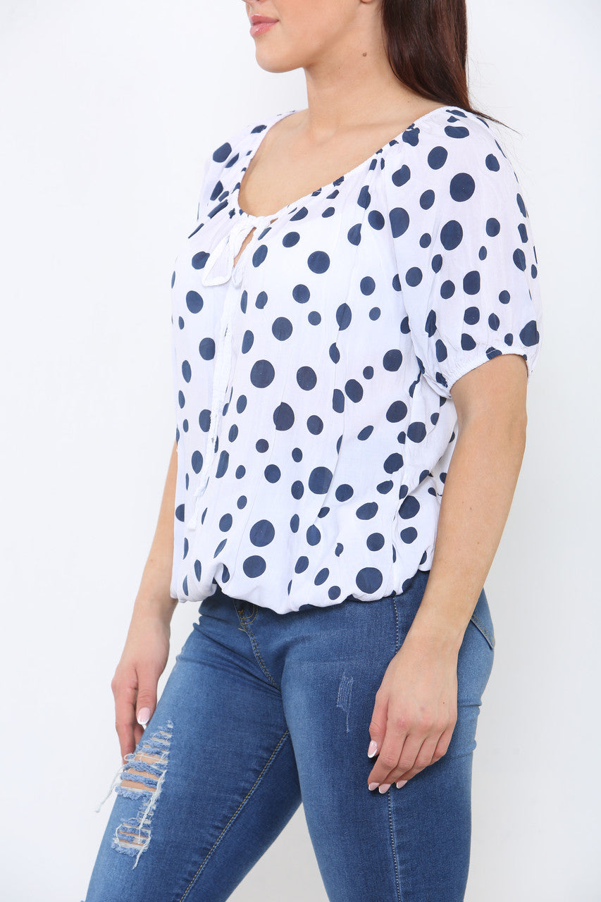 Ladies Polka Dots Print Top White