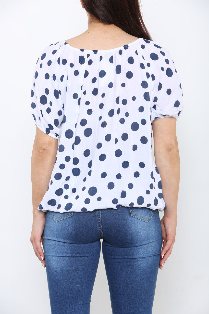 Ladies Polka Dots Print Top White