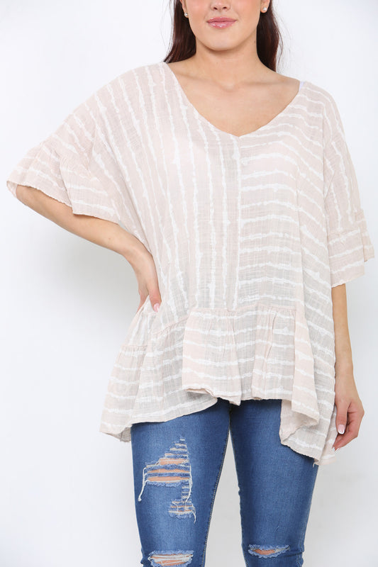 Ladies Stripe Floaty Top Stone