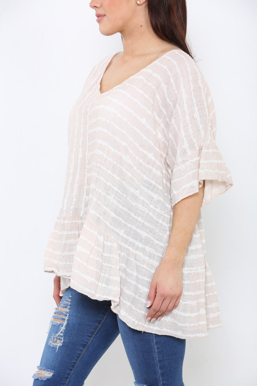 Ladies Stripe Floaty Top Stone