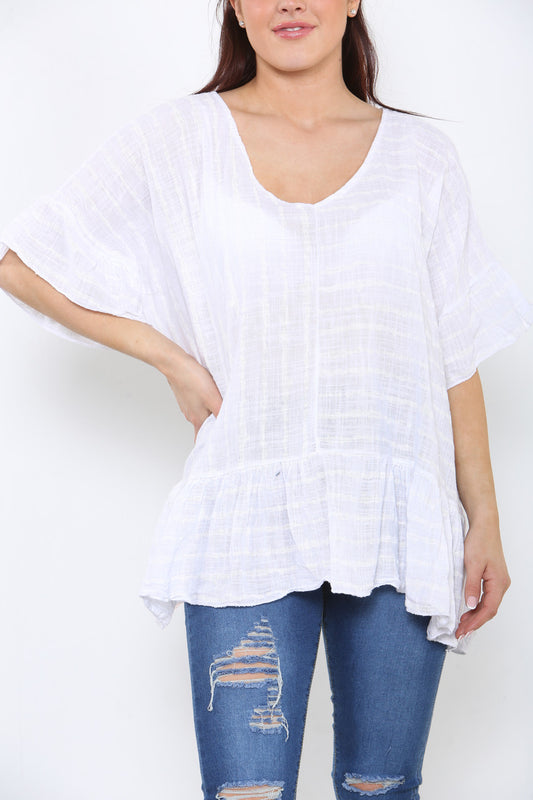 Ladies Stripe Floaty Top White