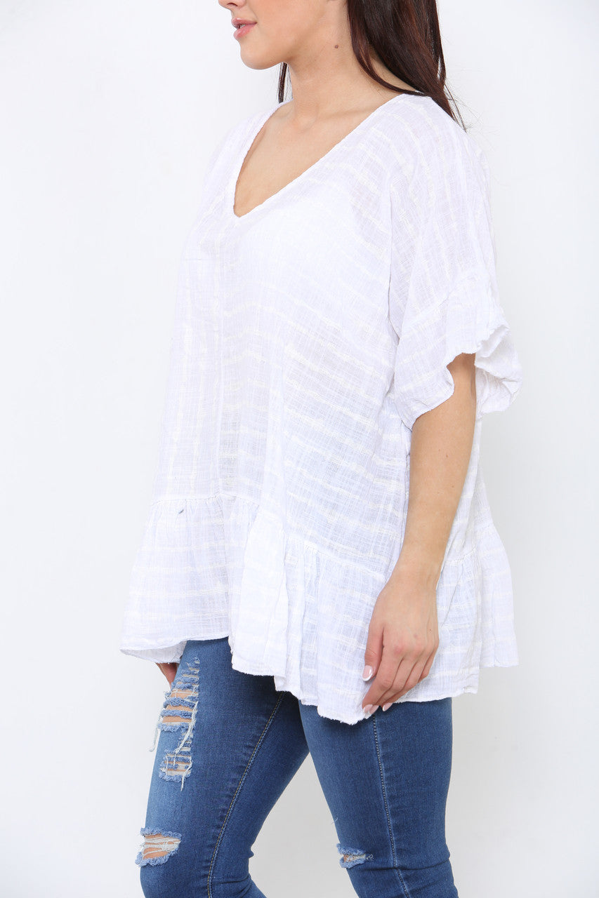 Ladies Stripe Floaty Top White