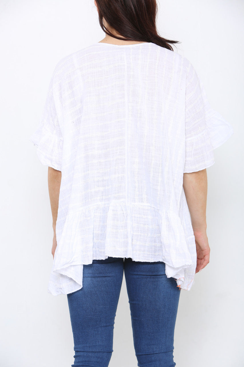 Ladies Stripe Floaty Top White