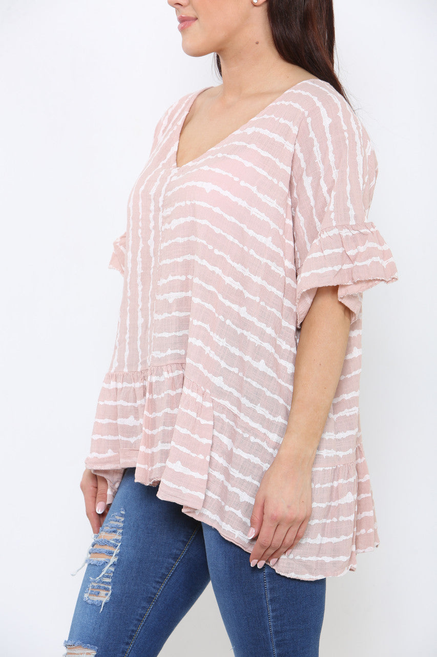 Ladies Stripe Floaty Top Dusty Pink