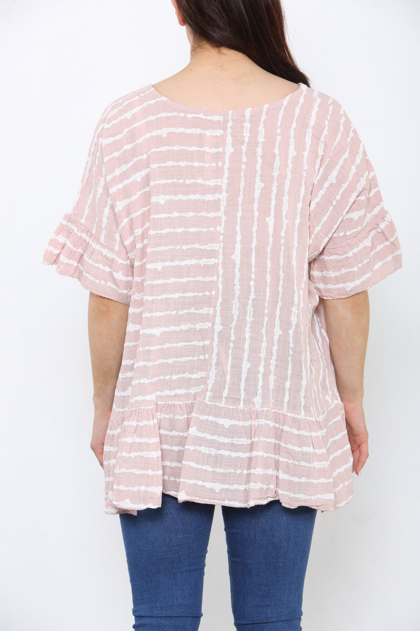 Ladies Stripe Floaty Top Dusty Pink